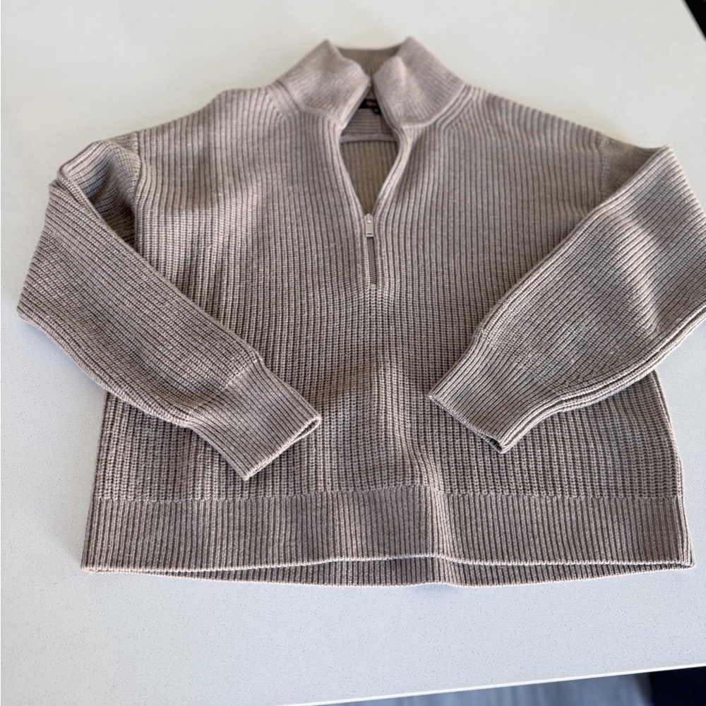 Quince Taupe 1/2 zip faux turtleneck Sweater